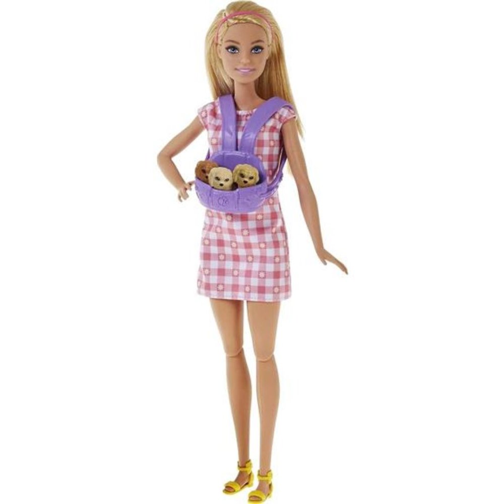 Barbie Doll and Pets, Blonde Doll with Mommy Dog, 3 Puppies Pet Accessories - Picture 5 of 6